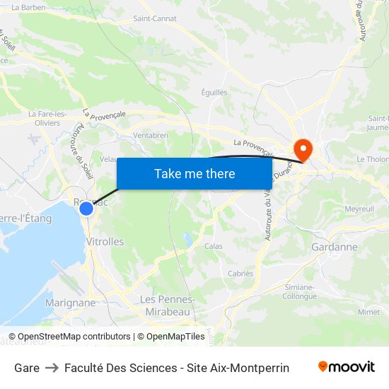 Gare to Faculté Des Sciences - Site Aix-Montperrin map