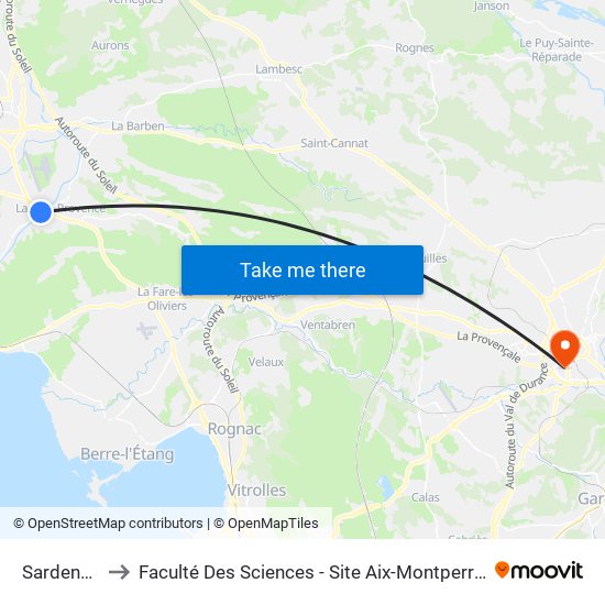 Sardenas to Faculté Des Sciences - Site Aix-Montperrin map