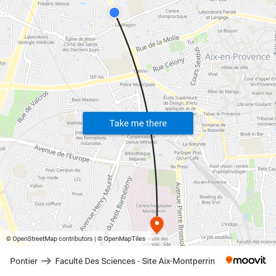 Pontier to Faculté Des Sciences - Site Aix-Montperrin map