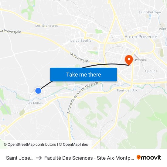 Saint Joseph to Faculté Des Sciences - Site Aix-Montperrin map