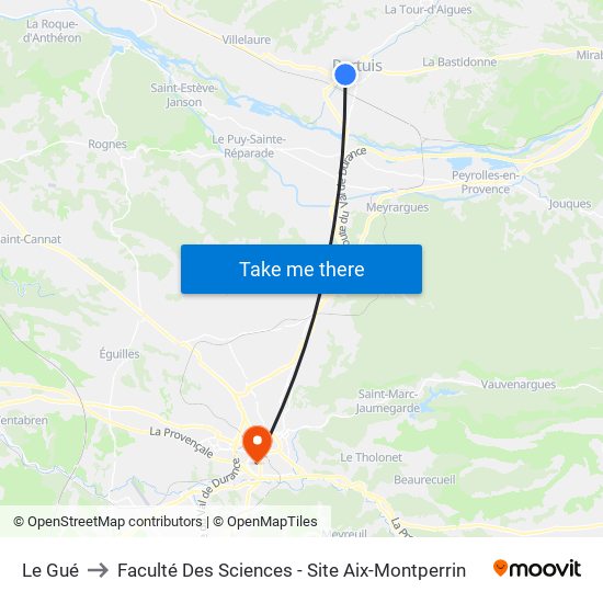 Le Gué to Faculté Des Sciences - Site Aix-Montperrin map