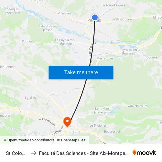 St Colomé to Faculté Des Sciences - Site Aix-Montperrin map