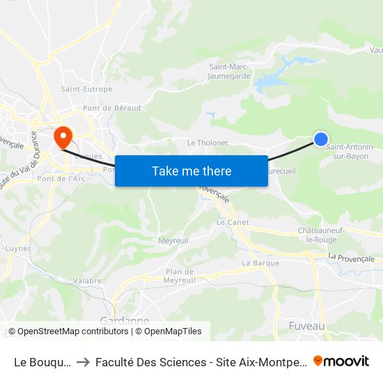 Le Bouquet to Faculté Des Sciences - Site Aix-Montperrin map