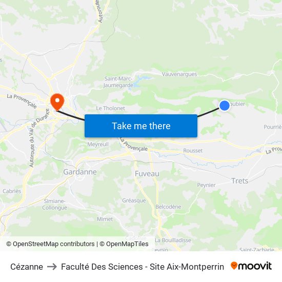 Cézanne to Faculté Des Sciences - Site Aix-Montperrin map