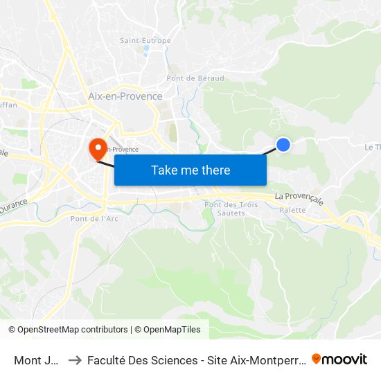 Mont Joli to Faculté Des Sciences - Site Aix-Montperrin map