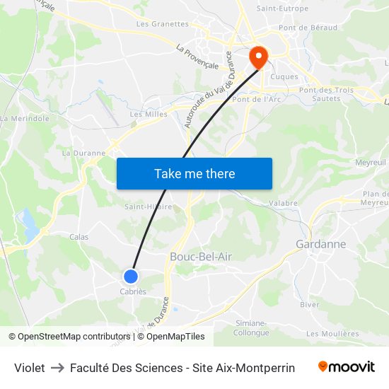 Violet to Faculté Des Sciences - Site Aix-Montperrin map