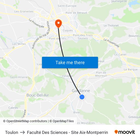 Toulon to Faculté Des Sciences - Site Aix-Montperrin map