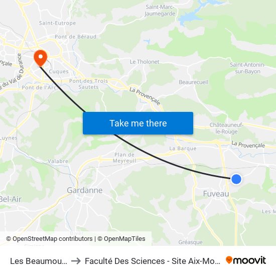 Les Beaumouilles to Faculté Des Sciences - Site Aix-Montperrin map
