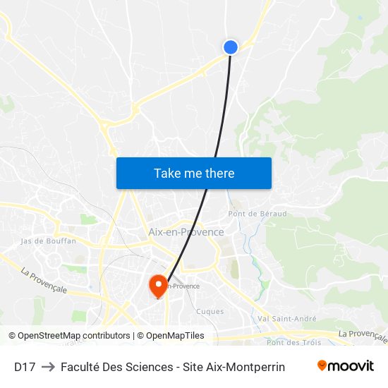 D17 to Faculté Des Sciences - Site Aix-Montperrin map