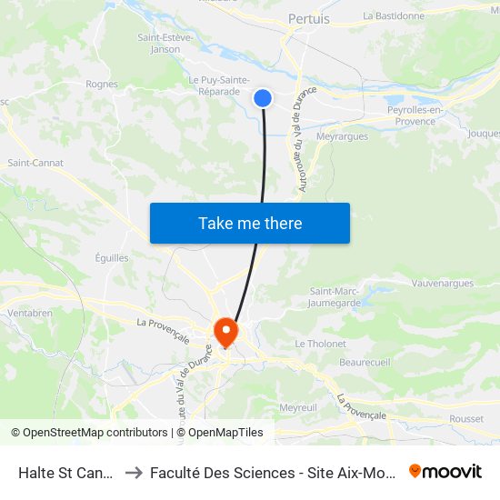 Halte St Canadet to Faculté Des Sciences - Site Aix-Montperrin map