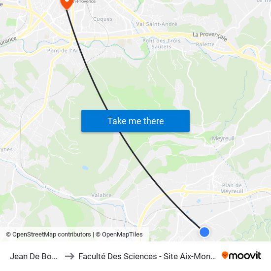 Jean De Bouc 1 to Faculté Des Sciences - Site Aix-Montperrin map