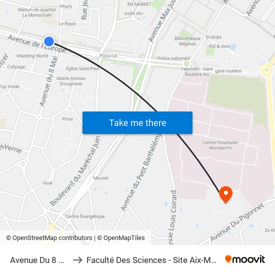 Avenue Du 8 Mai 2 to Faculté Des Sciences - Site Aix-Montperrin map