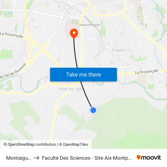 Montaiguet to Faculté Des Sciences - Site Aix-Montperrin map
