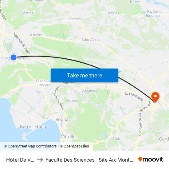 Hôtel De Ville to Faculté Des Sciences - Site Aix-Montperrin map