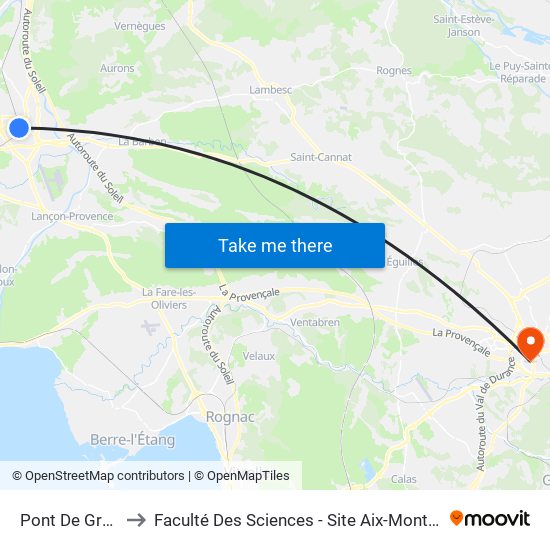 Pont De Grans to Faculté Des Sciences - Site Aix-Montperrin map