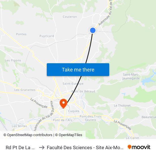 Rd Pt De La Gare to Faculté Des Sciences - Site Aix-Montperrin map