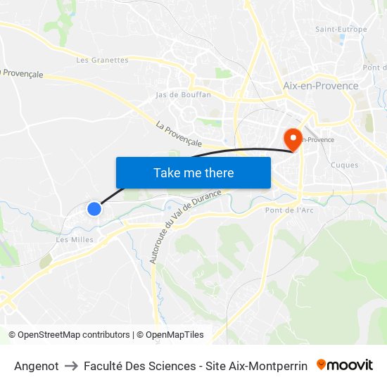 Angenot to Faculté Des Sciences - Site Aix-Montperrin map