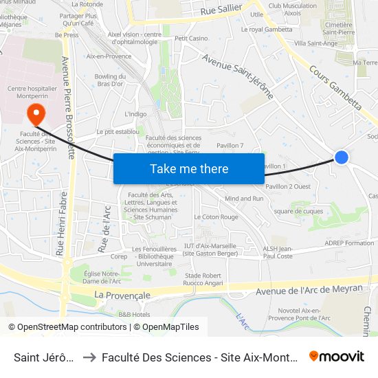 Saint Jérôme to Faculté Des Sciences - Site Aix-Montperrin map