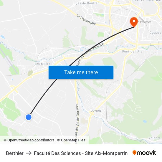 Berthier to Faculté Des Sciences - Site Aix-Montperrin map