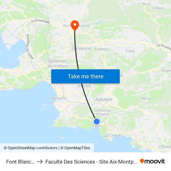 Font Blanche to Faculté Des Sciences - Site Aix-Montperrin map