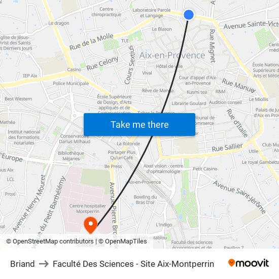 Briand to Faculté Des Sciences - Site Aix-Montperrin map