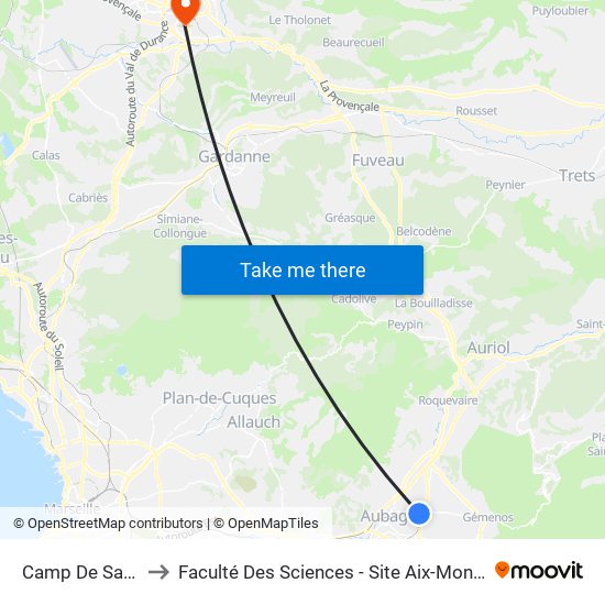 Camp De Sarlier to Faculté Des Sciences - Site Aix-Montperrin map