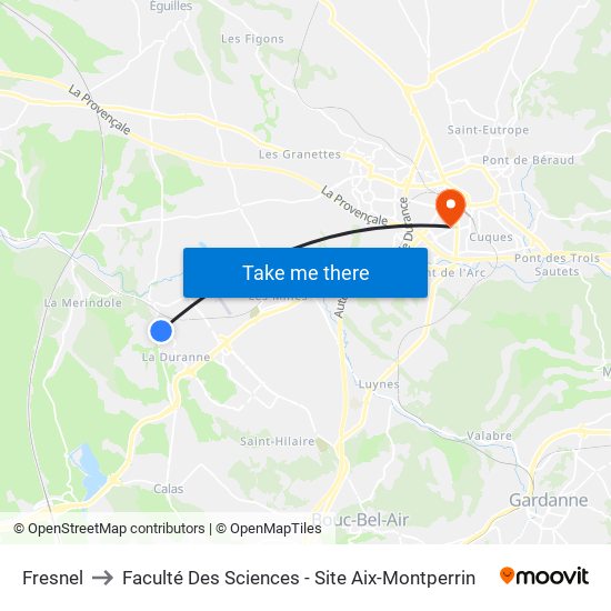 Fresnel to Faculté Des Sciences - Site Aix-Montperrin map