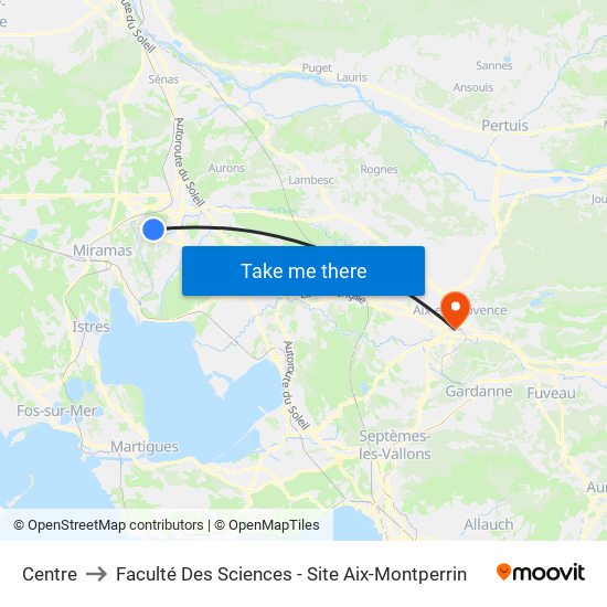 Centre to Faculté Des Sciences - Site Aix-Montperrin map