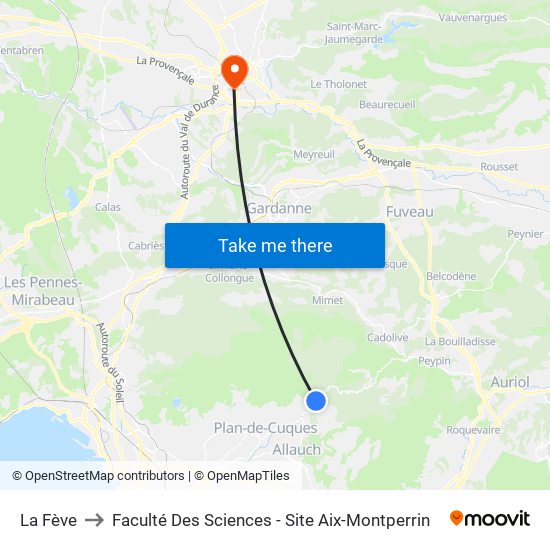 La Fève to Faculté Des Sciences - Site Aix-Montperrin map