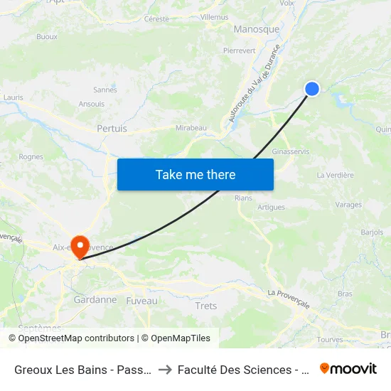 Greoux Les Bains - Passy _ Greouxlesbains to Faculté Des Sciences - Site Aix-Montperrin map