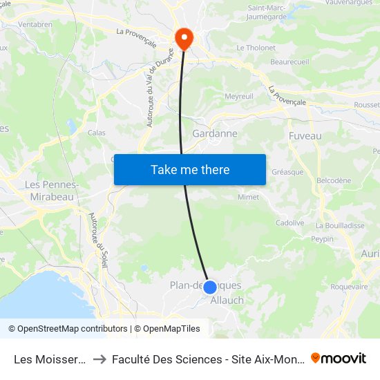 Les Moisserons to Faculté Des Sciences - Site Aix-Montperrin map