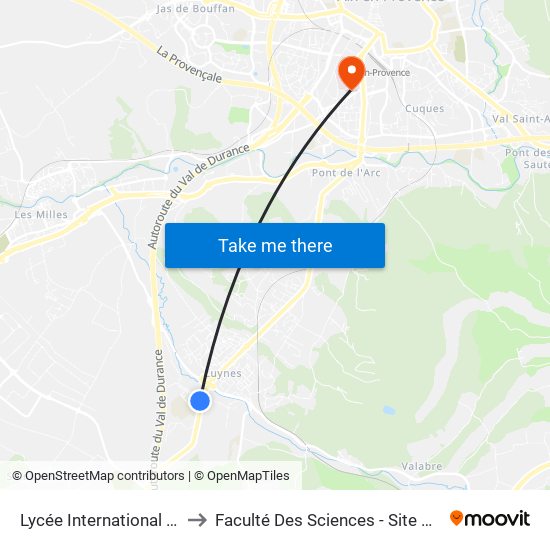 Lycée International De Luynes to Faculté Des Sciences - Site Aix-Montperrin map