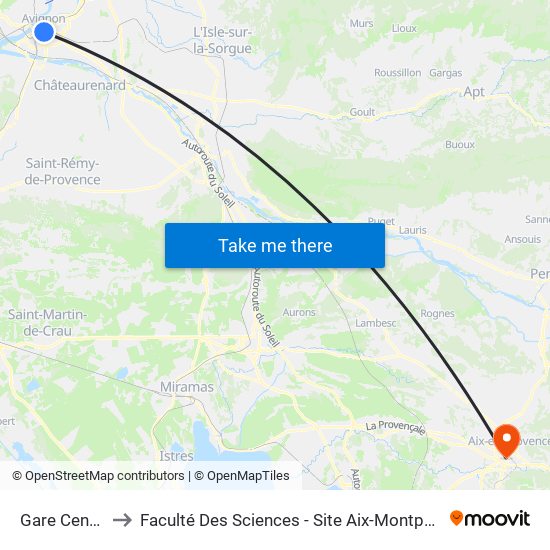 Gare Centre to Faculté Des Sciences - Site Aix-Montperrin map