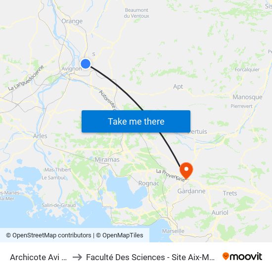 Archicote Avi Nord to Faculté Des Sciences - Site Aix-Montperrin map