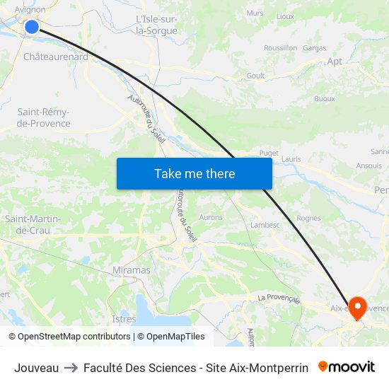 Jouveau to Faculté Des Sciences - Site Aix-Montperrin map