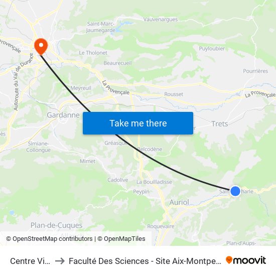 Centre Ville to Faculté Des Sciences - Site Aix-Montperrin map