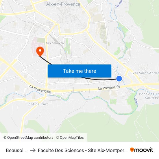 Beausoleil to Faculté Des Sciences - Site Aix-Montperrin map