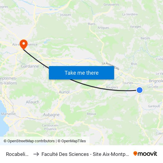 Rocabeliere to Faculté Des Sciences - Site Aix-Montperrin map