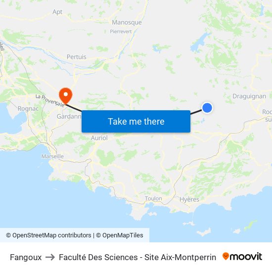 Fangoux to Faculté Des Sciences - Site Aix-Montperrin map