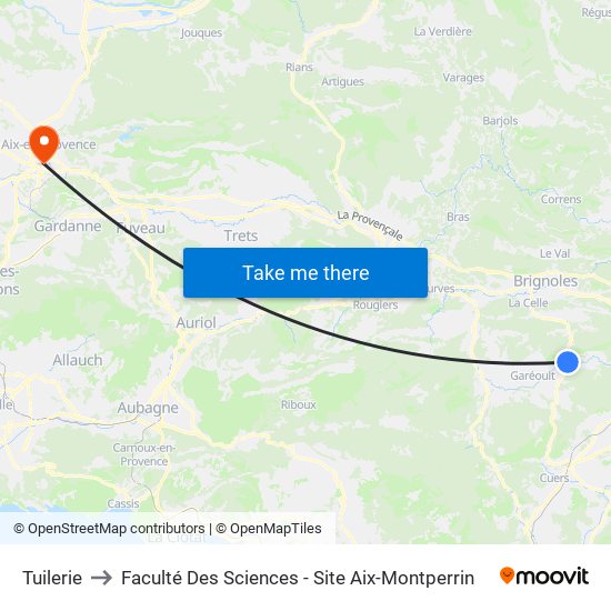 Tuilerie to Faculté Des Sciences - Site Aix-Montperrin map
