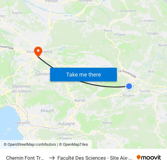 Chemin Font Trouvade to Faculté Des Sciences - Site Aix-Montperrin map