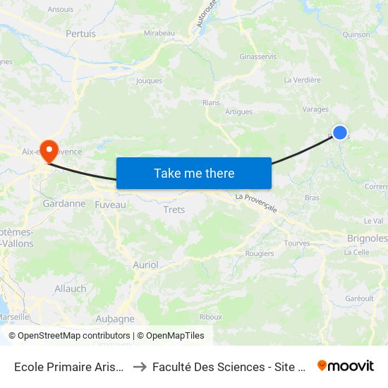 Ecole Primaire Aristide Briand to Faculté Des Sciences - Site Aix-Montperrin map