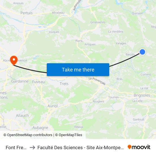 Font Freye to Faculté Des Sciences - Site Aix-Montperrin map