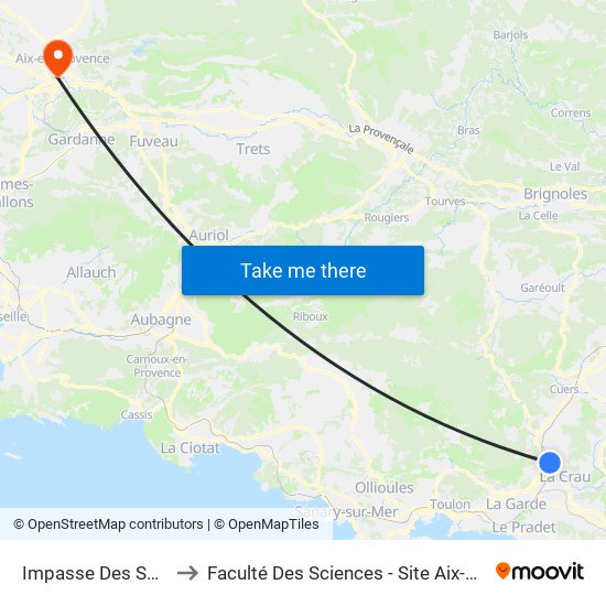 Impasse Des Sorbiers to Faculté Des Sciences - Site Aix-Montperrin map