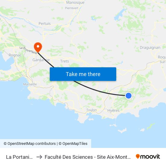La Portaniere to Faculté Des Sciences - Site Aix-Montperrin map