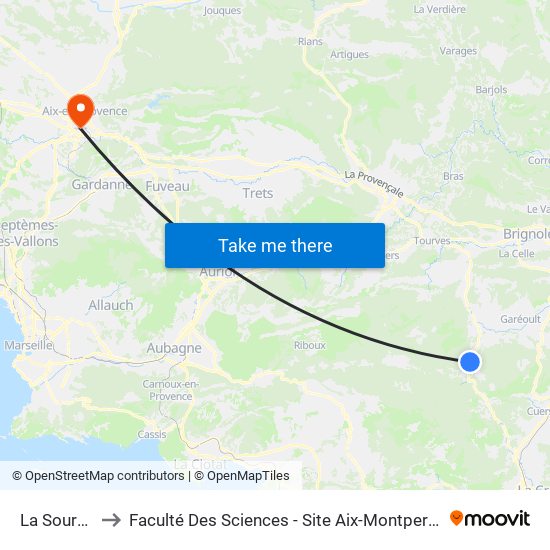 La Source to Faculté Des Sciences - Site Aix-Montperrin map