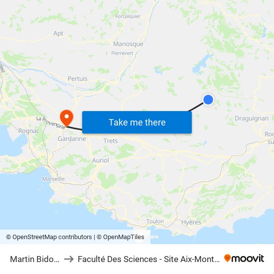 Martin Bidoure to Faculté Des Sciences - Site Aix-Montperrin map