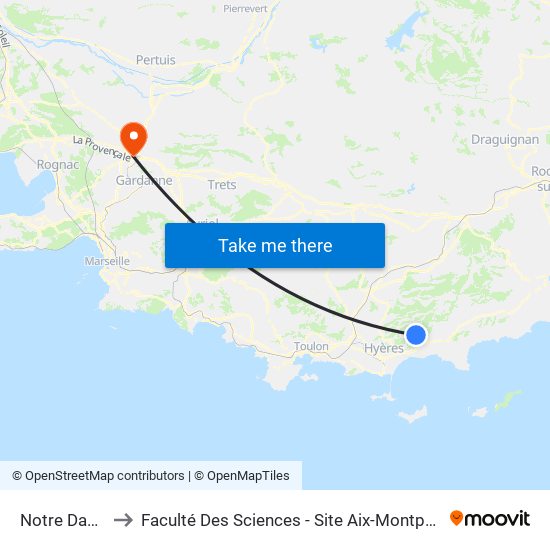 Notre Dame to Faculté Des Sciences - Site Aix-Montperrin map