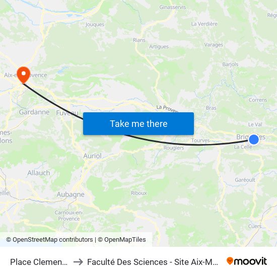 Place Clemenceau to Faculté Des Sciences - Site Aix-Montperrin map