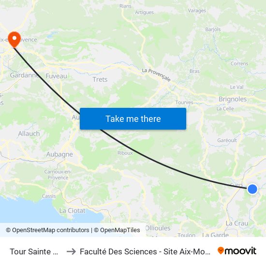 Tour Sainte Anne to Faculté Des Sciences - Site Aix-Montperrin map